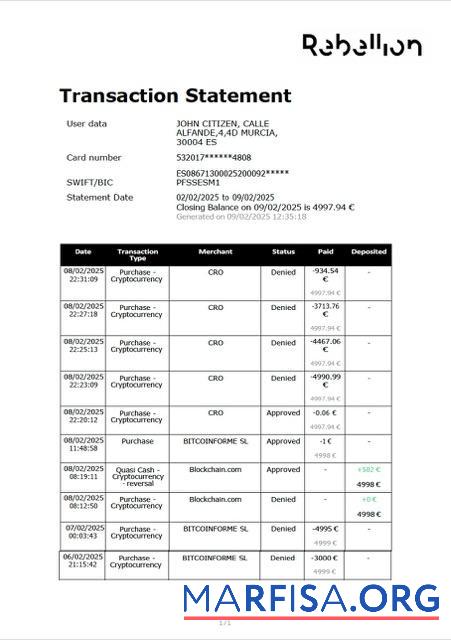Blank Spain Rebellion Pay transaction statement word example